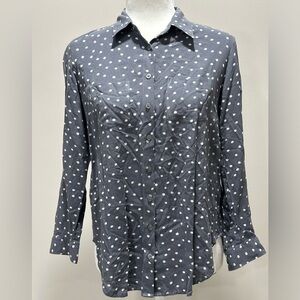 LOFT Women’s Black Polka Dot Long Sleeve Button Down Shirt Size SP